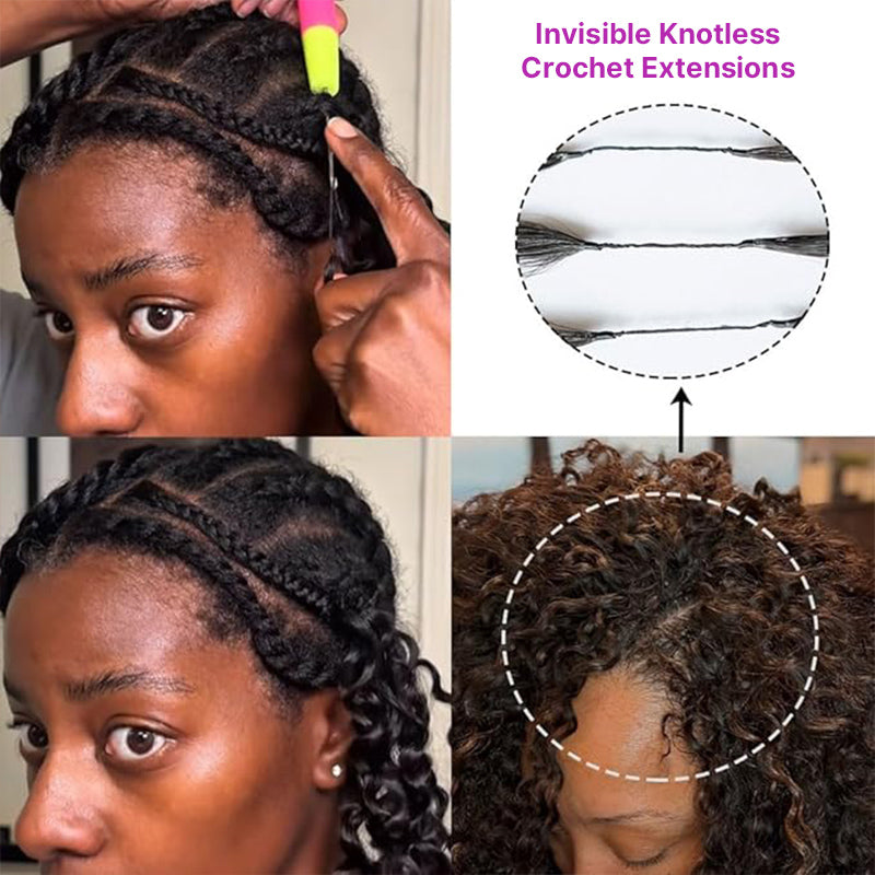 Natural Black Kinky Curly Crochet Hair Extensions Silky Feathered Effect Tangle Free