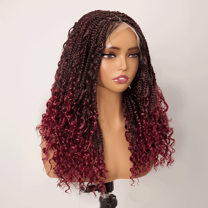 Bohemian Full Lace Braided Wig 99J Ombre with Baby Hair Synthetic 300% Density