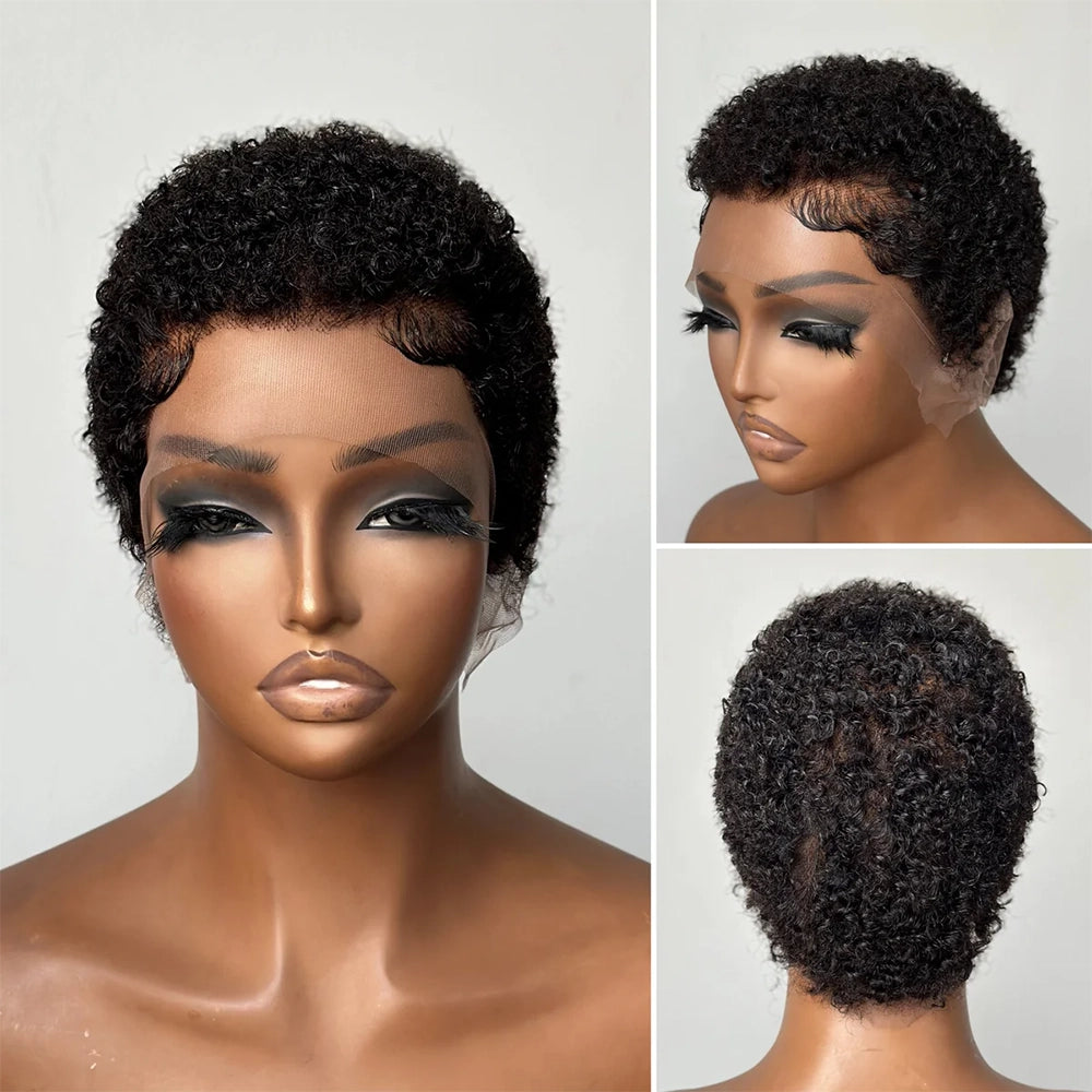 Full Lace Minimal Curly Afro Pixie Cut Wig With Drawstring Short Wig