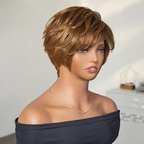 Glueless Layered Tangle Free Honey Blonde Color 7x4 Pixie Cut Wig