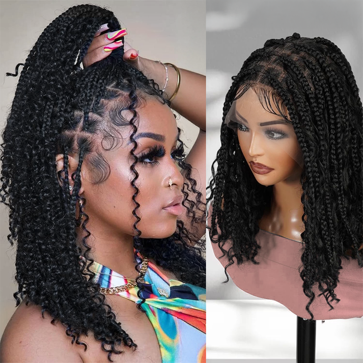 Bohemian Full Lace Braided Wig With Baby Hair Synthetic 300% Density