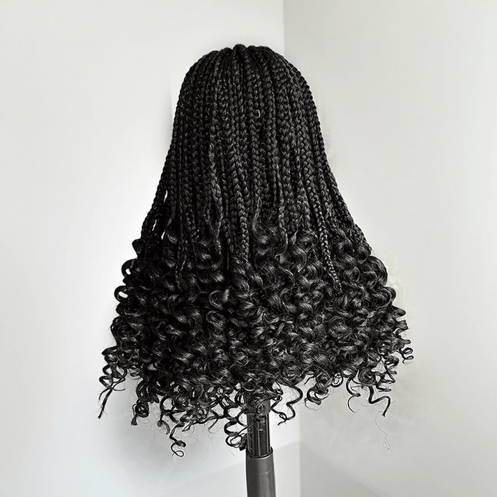 Afro Full Lace Synthetic Braided Wig Curly Ends With Baby Hair and 300% Density