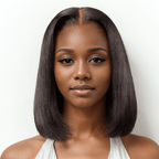 black woman wear 9x6 Glueless Silky Straight Bob Pre-bleached Knots Wig