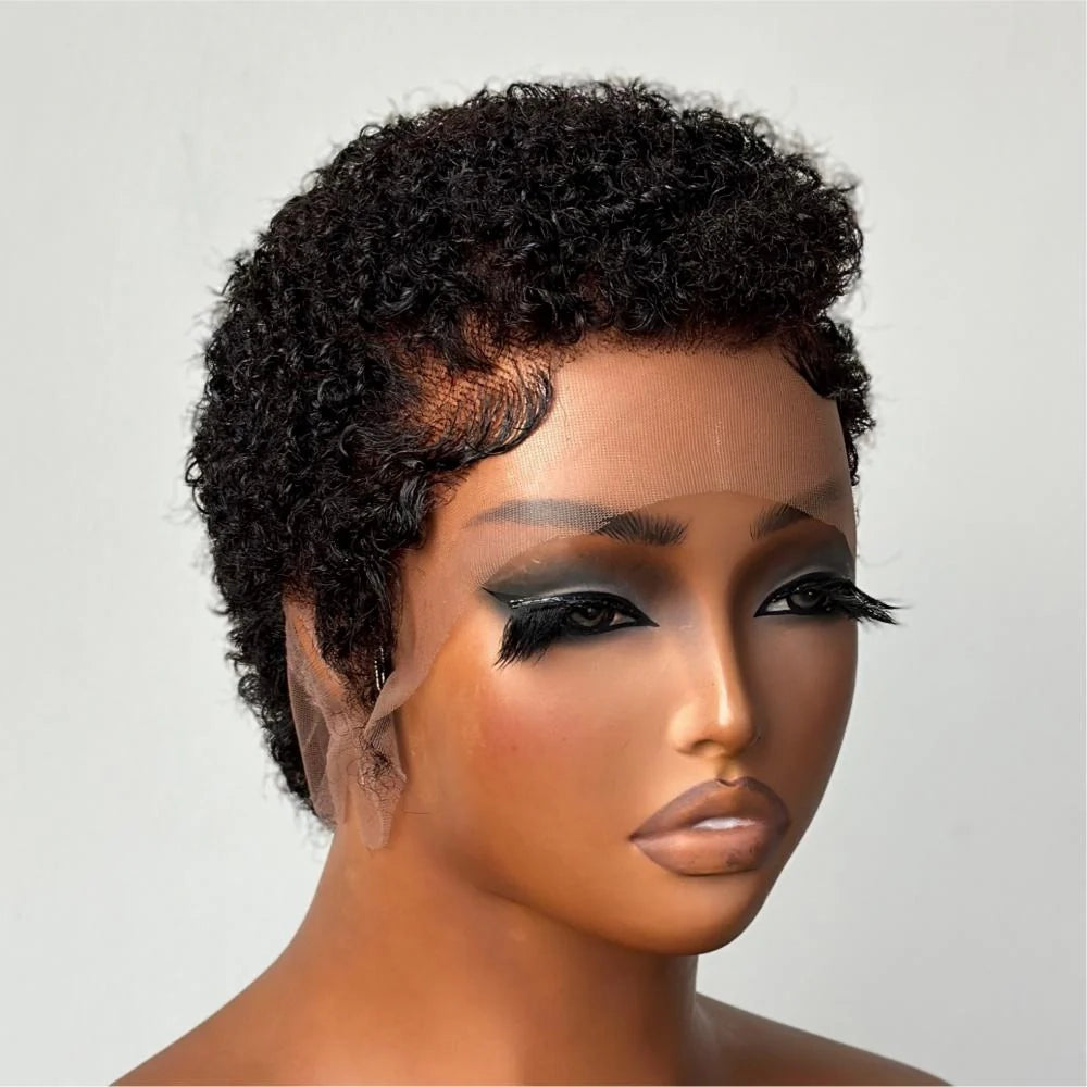 Full Lace Minimal Curly Afro Pixie Cut Wig With Drawstring Short Wig