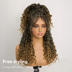 Bohemian Full Lace Braided Wig Honey Blonde Ombre with Baby Hair Synthetic 300% Density