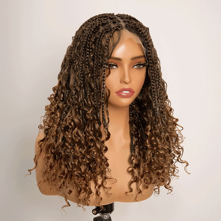 Bohemian Full Lace Braided Wig Brown Ombre with Baby Hair Synthetic 300% Density