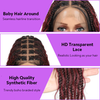 Bohemian Full Lace Braided Wig 99J Ombre with Baby Hair Synthetic 300% Density