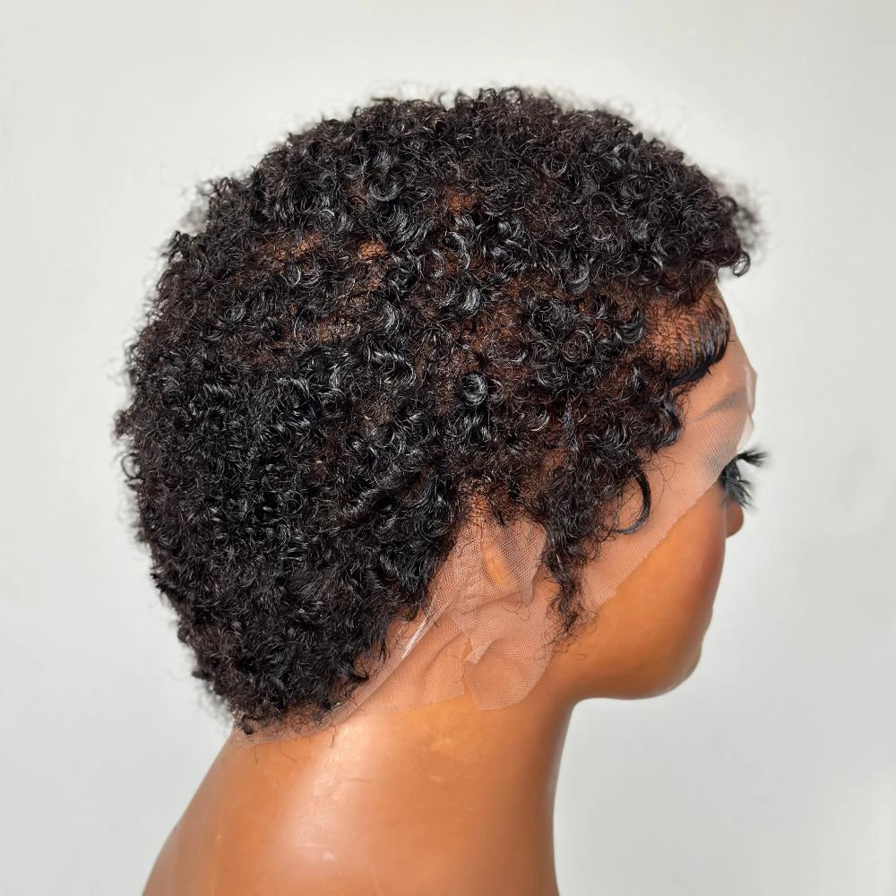 Full Lace Minimal Curly Afro Pixie Cut Wig With Drawstring Short Wig