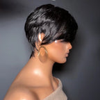 Short Layered Glueless Pixie Wig with Asymmetrical Side Bangs