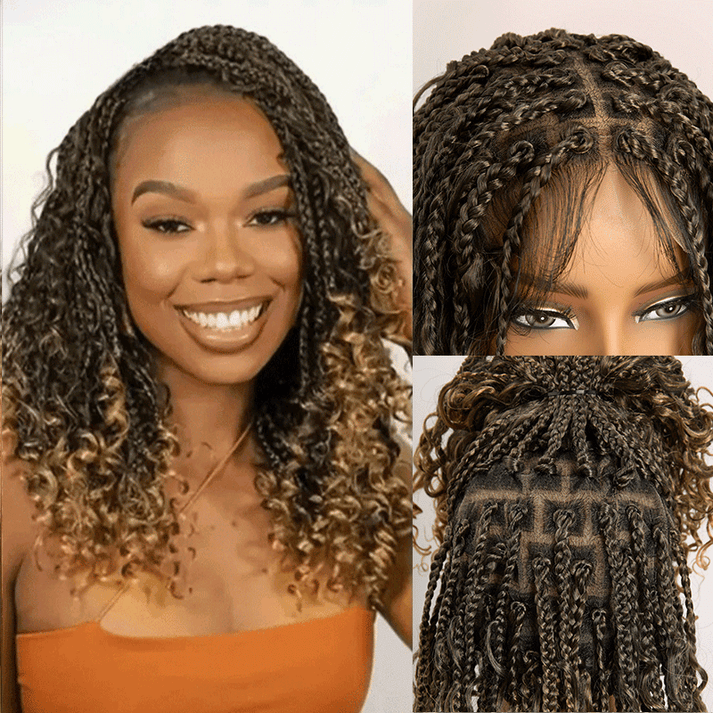 Bohemian Full Lace Braided Wig Honey Blonde Ombre with Baby Hair Synthetic 300% Density
