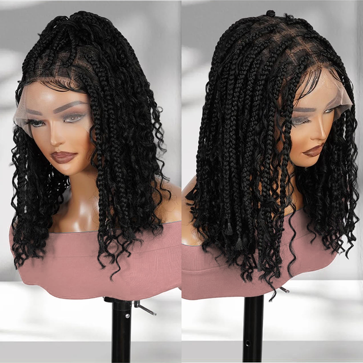 Bohemian Full Lace Braided Wig With Baby Hair Synthetic 300% Density