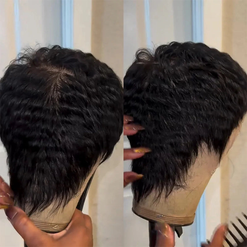 Peluca de corte pixie Peluca de máquina completa de cabello humano ondulado