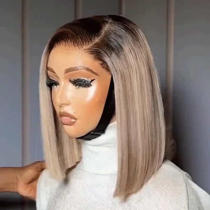 Easy to Wear 3 Seconds Glueless Milk Tea Gray Color 13x4 Straight Bob Wig