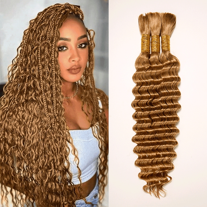 Extension Bulk Hair For Bohemian Braiding Honey Blond Color Deep Curly Human Hair