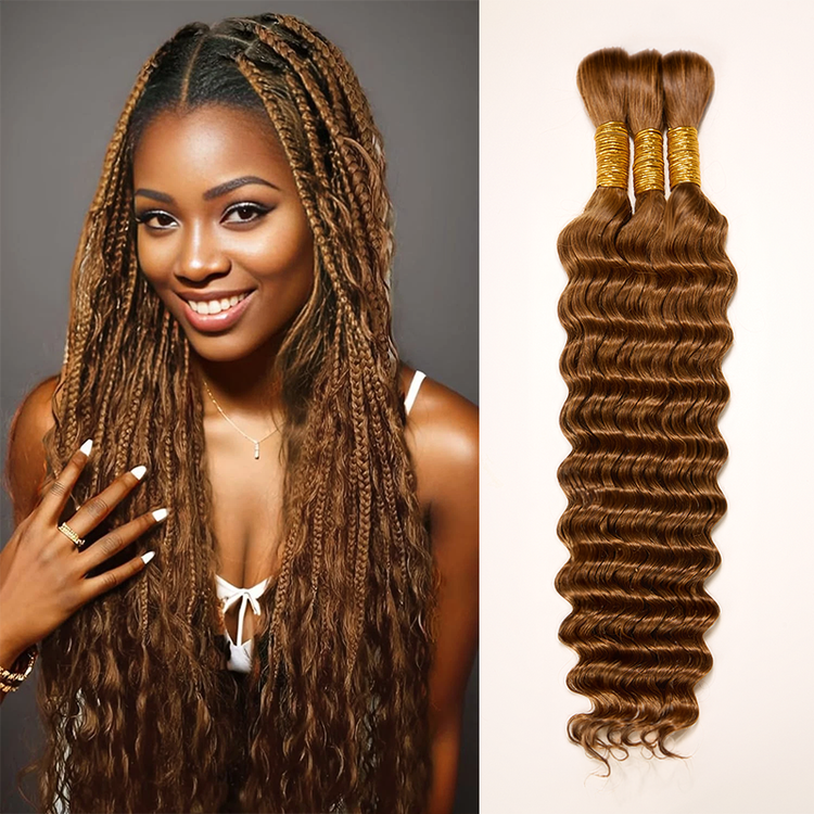 Extension Bulk Hair For Bohemian Braiding Medium Brown Color Deep Curly Human Hair