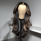 Luxury 13x4 Glueless Layered Highlight Wavy Wig Human Hair Wear Go 250% Density