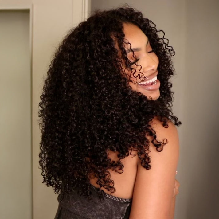 Natural Black Kinky Curly Crochet Hair Extensions Silky Feathered Effect Tangle Free