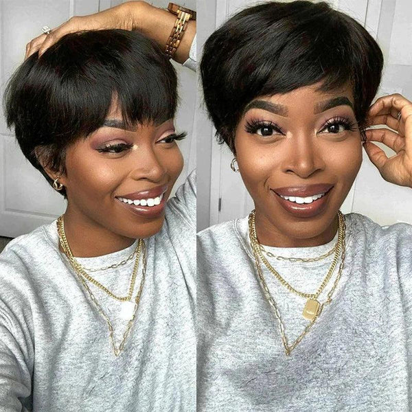 Glueless Easy To Wear Pixe Cut Straight Short Bob Human Hair Wig
