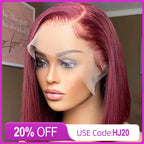 99J Color 13x4 Lace Front Bob Wig Straight Hair 180% Density