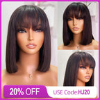 Straight Human Hair Bob Wig With Bangs 150% Density