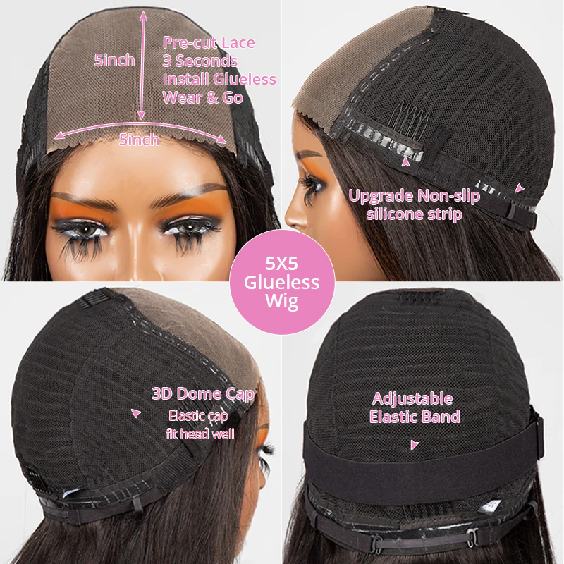 7x5 Glueless Bob Wig Wear Go Straight Human Hair, 12 Inches