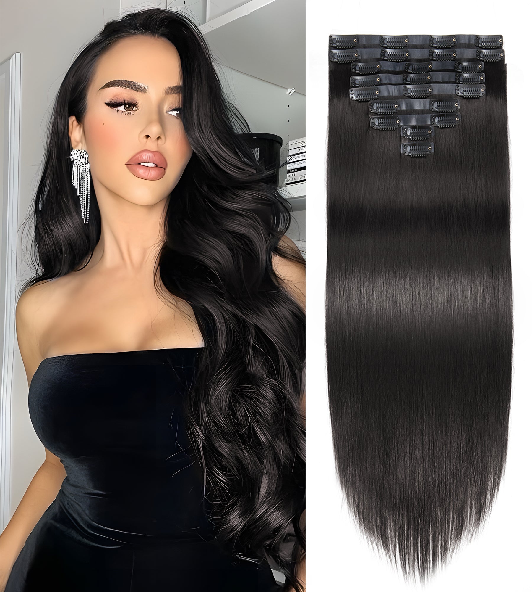 Clip in Hair Extensions Real Human Hair Remy Human Hair 125g 9Pcs Natural Black