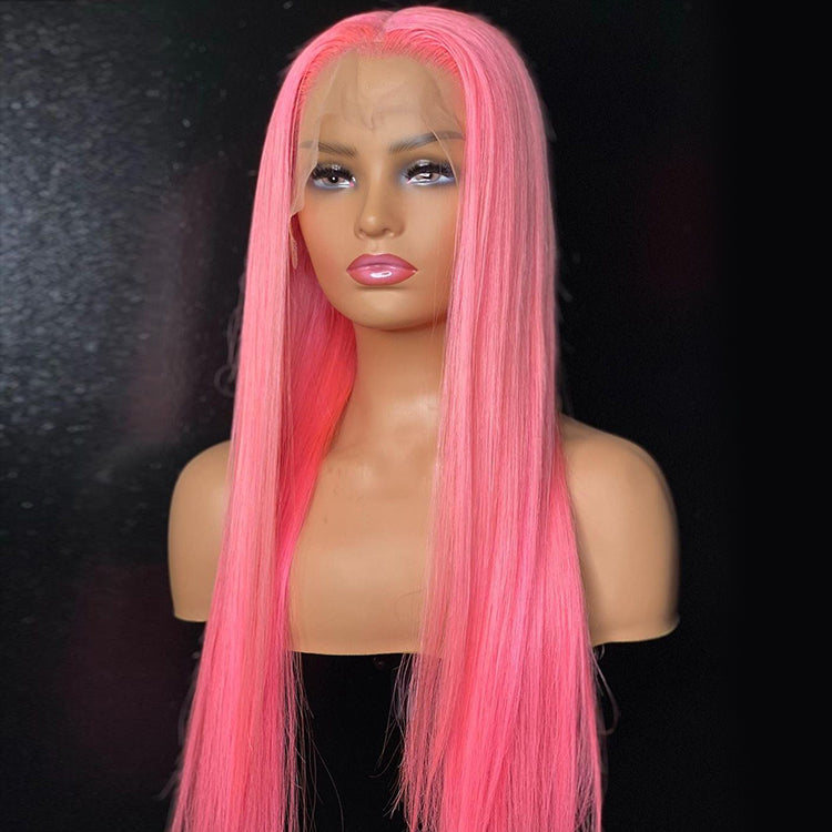 Pink Colored Hair 180% Density Lace Front Wig Straight Colored Human Hair Wigs