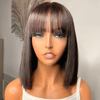 Straight Human Hair Bob Wig With Bangs 150% Density