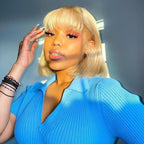 #613 Blonde Color Bob Wig With Bangs Short Hair 180% Density