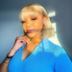 #613 Blonde Color Bob Wig With Bangs Short Hair 180% Density