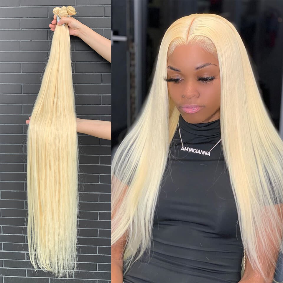 #613 Blonde Straight Long Hair Series Virgin Human Hair Bundle Deal