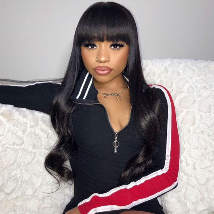 Body Wave Human Hair Wig With Bangs 180% Density