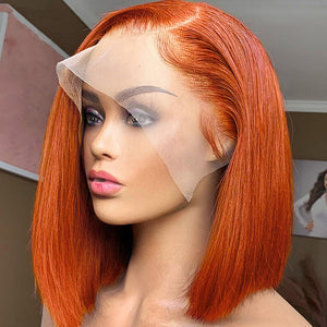 Organge color 13x4 Lace Front Straight Bob Wigs 180% Density