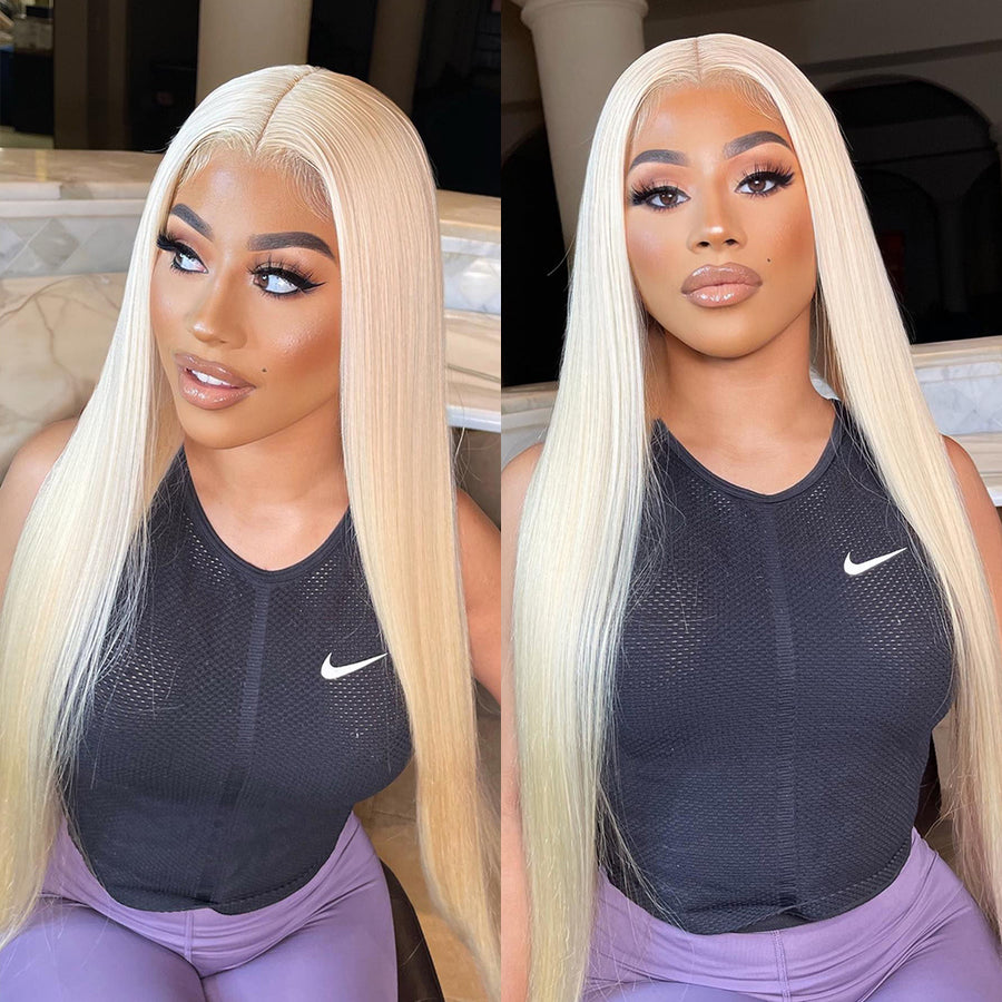 4x4 Transparent Lace Closure Wig Straight 613 Blonde Color Wig