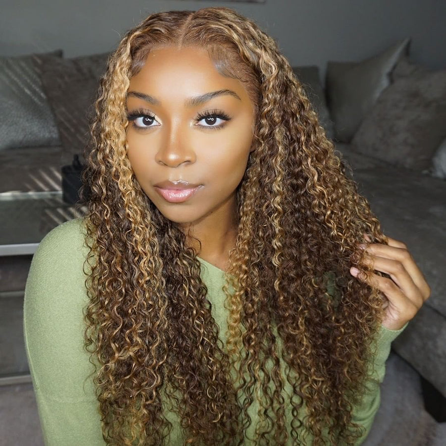 #4/27 Highlight Piano Fall Color 4x4 Lace Closure Curly Deep Wave Human Hair Wigs