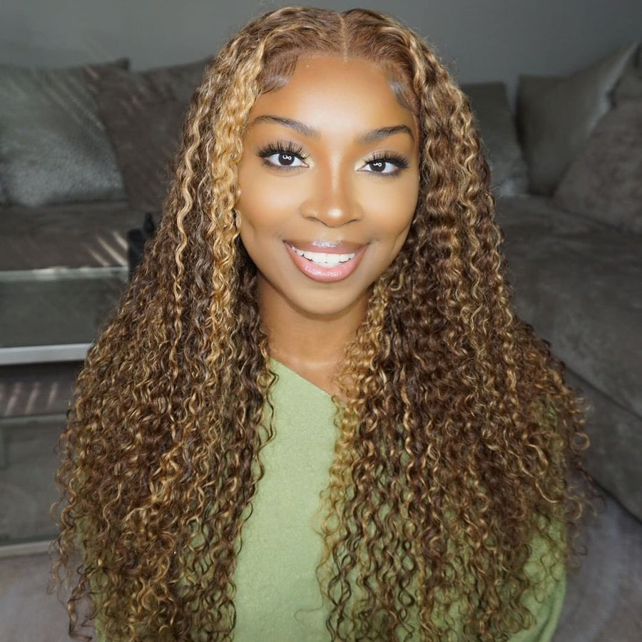 #4/27 Highlight Piano Fall Color 4x4 Lace Closure Curly Deep Wave Human Hair Wigs