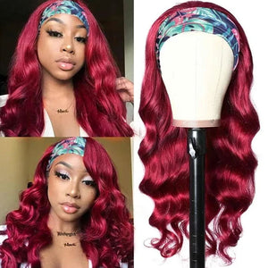 Burgundy Colored Headband Wig 180% Density