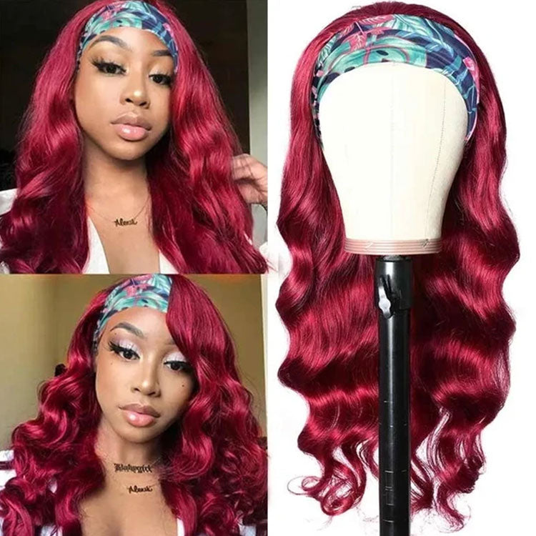 Burgundy Colored Headband Wig 180% Density
