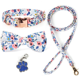 Pokchio Dog Collar with Bow Tie, Dog Collar and Dog Leash Set, Adjustable Dog Bow Tie Collar with Dog Tag & Metal Buckle for Small Medium Dogs.