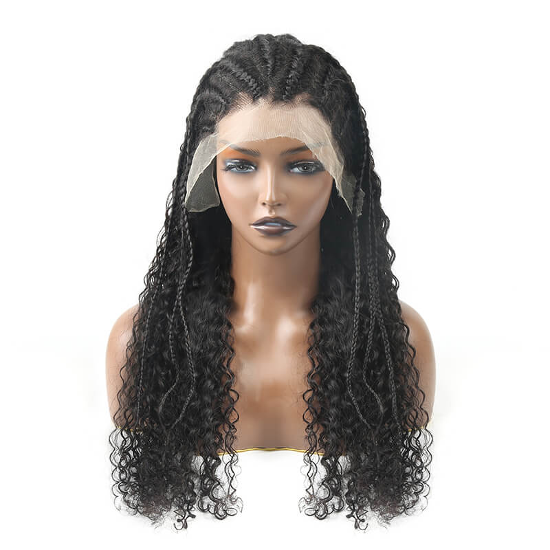 Braids With Curls 13x4 HD Lace Full Front Wig Free part Human Hair Wigs 250% Density