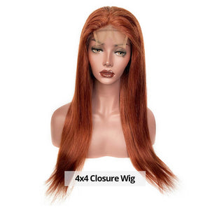 #33 Ginger Colored Human Hair Lace Front Wig Straight 180% Density