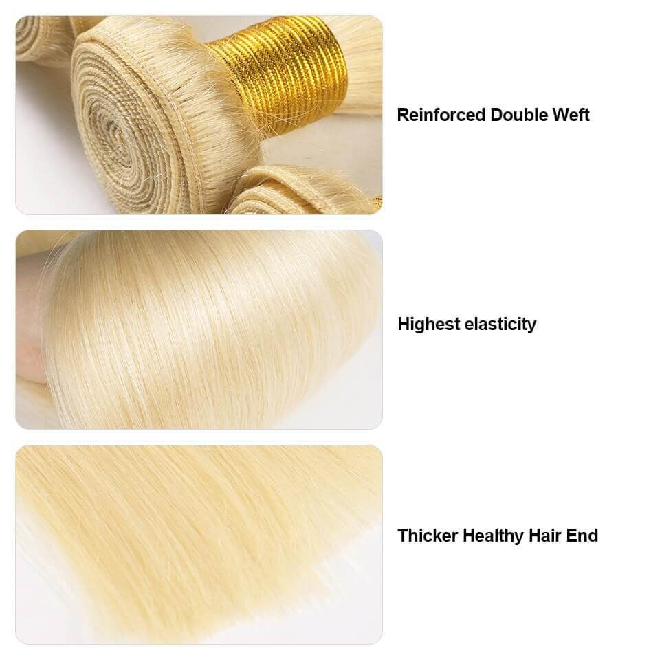 #613 Blonde Straight Long Hair Series Virgin Human Hair Bundle Deal