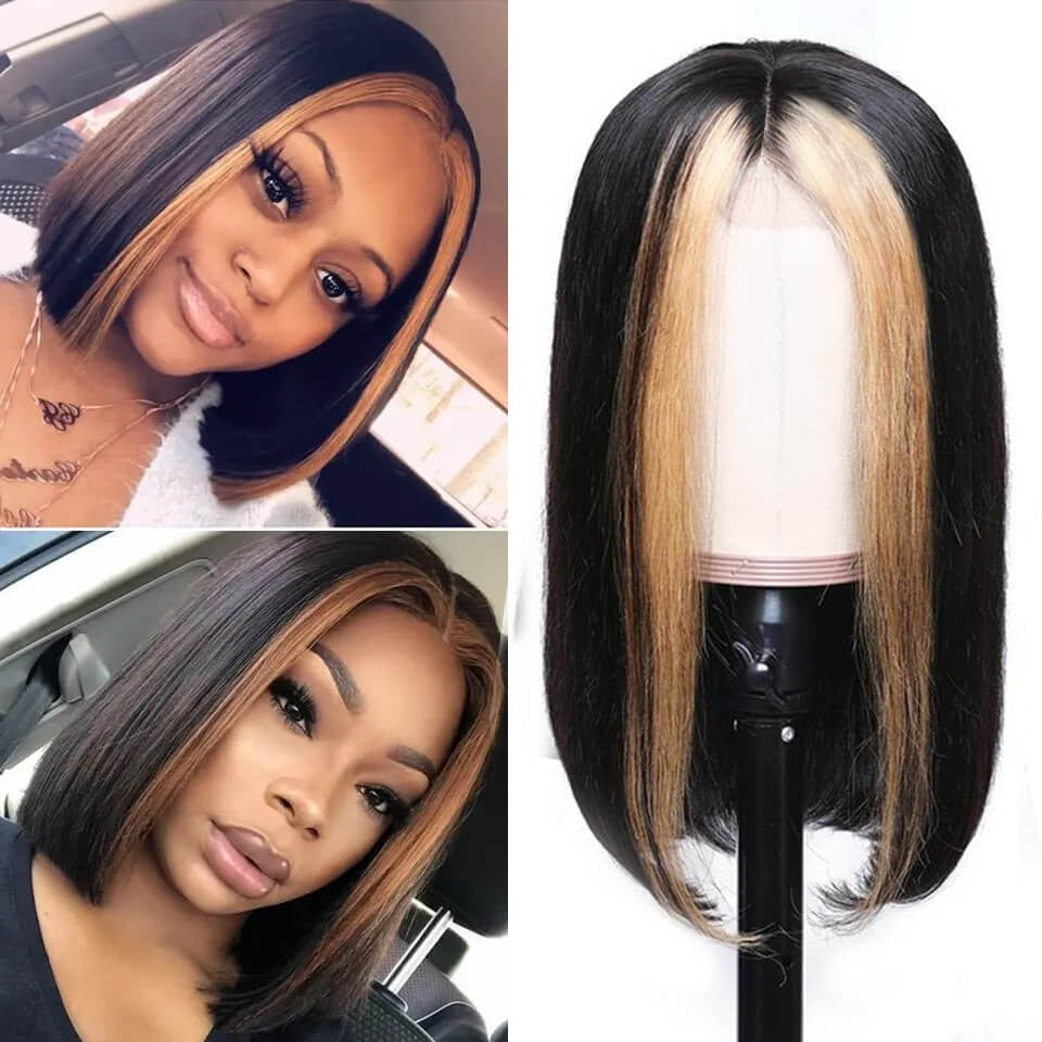 TL27 Mix Color Highlight Straight Bob Peluca 13x4 Lace Bob Peluca