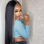 #27 Blonde+ Black Skunk Stripe Colored 13X4 Lace Front Straight Wig