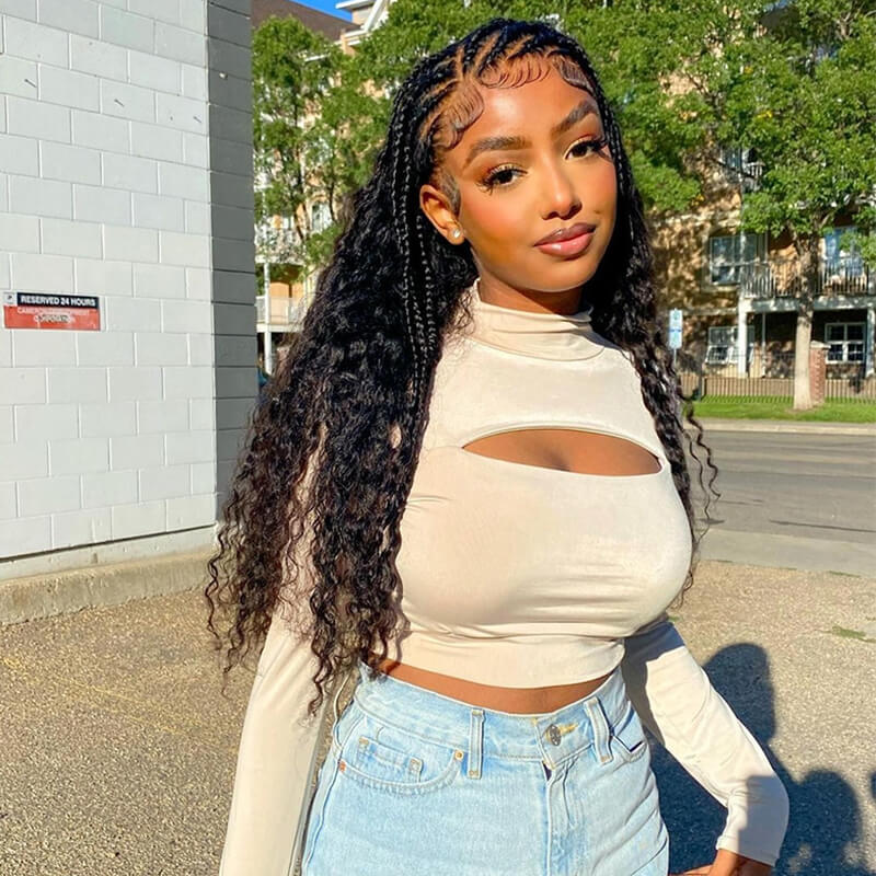 Braids With Curls 13x4 HD Lace Full Front Wig Free part Human Hair Wigs 250% Density