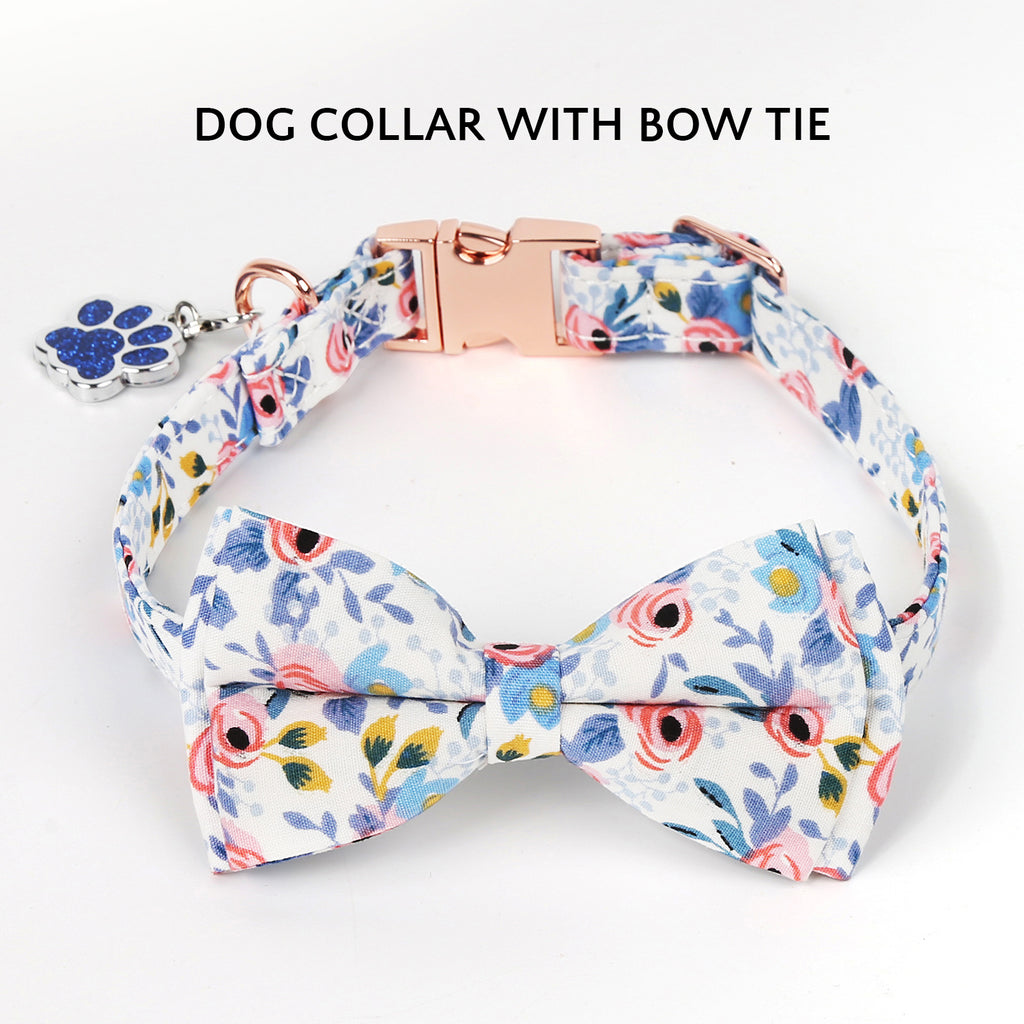 Pokchio Dog Collar with Bow Tie, Dog Collar and Dog Leash Set, Adjustable Dog Bow Tie Collar with Dog Tag & Metal Buckle for Small Medium Dogs.