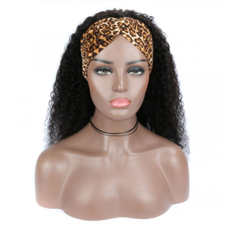 Rizado Onda profunda 180% Densidad Diadema Peluca Cabello humano Sin pegamento Sin gel