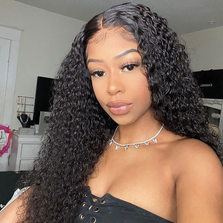Curly Deep Wave 4x4 Lace Closure Wig Human Hair Lace Wig