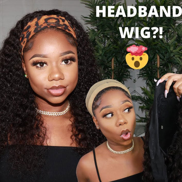 Rizado Onda profunda 180% Densidad Diadema Peluca Cabello humano Sin pegamento Sin gel