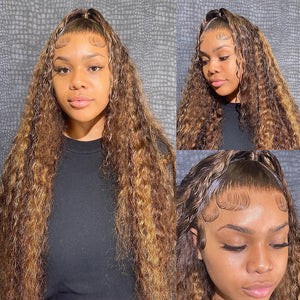 #4/27 Highlight Piano Fall Color 13x4 Curly Deep Wave Lace Front Human Hair Wigs